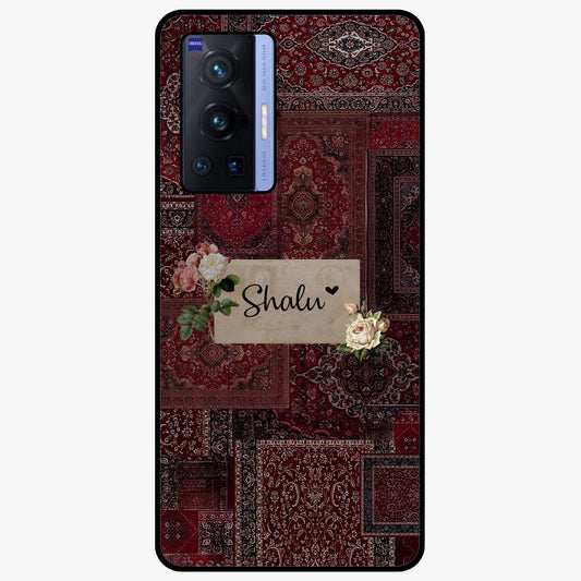 Velvet Wine Pattern Custom Name Glass Case showing flat back view with elegant wine colored pattern artwork and personalized name design.