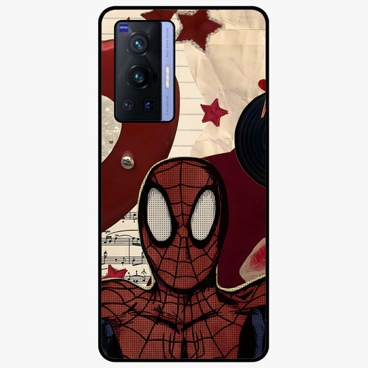 Web Warrior Vibes Glass Case showing flat back view with superhero inspired web themed artwork and glossy glass finish.