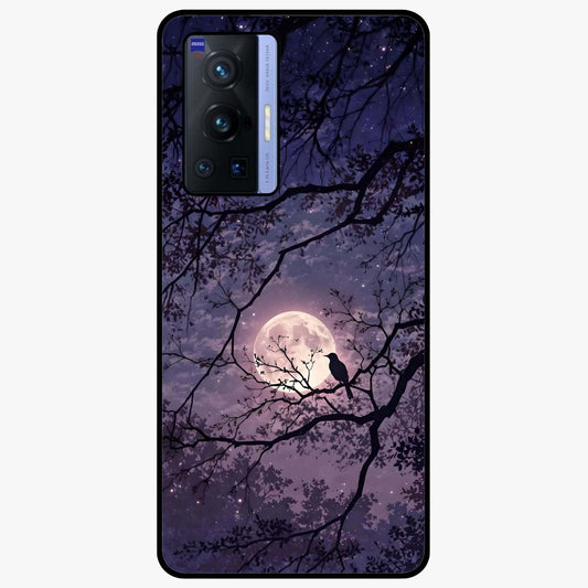 Whispering Moon Silence Glass Case showing flat back view with serene moon themed artwork and glossy glass finish.