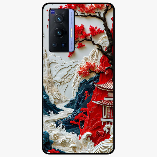 Whispers Of Sakura Waves Glass Case showing flat back view with cherry blossom wave artwork and glossy glass finish.