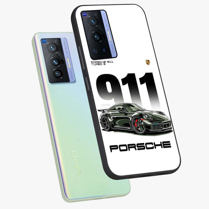911 Turbo Dominance Glass Case displayed in premium angled mockup highlighting sporty car illustration and sleek glass surface.