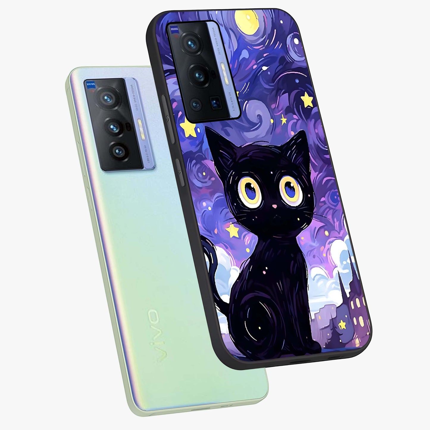 Abstract Cat Art Glass Case displayed in angled mockup highlighting modern abstract cat artwork and sleek glass surface.