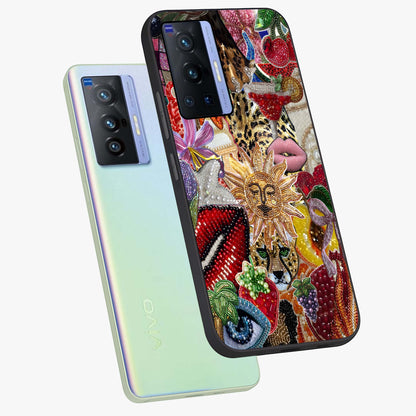 Beaded Fashion Jungle Glass Case displayed in angled mockup highlighting colorful fashion bead design and artistic pattern.
