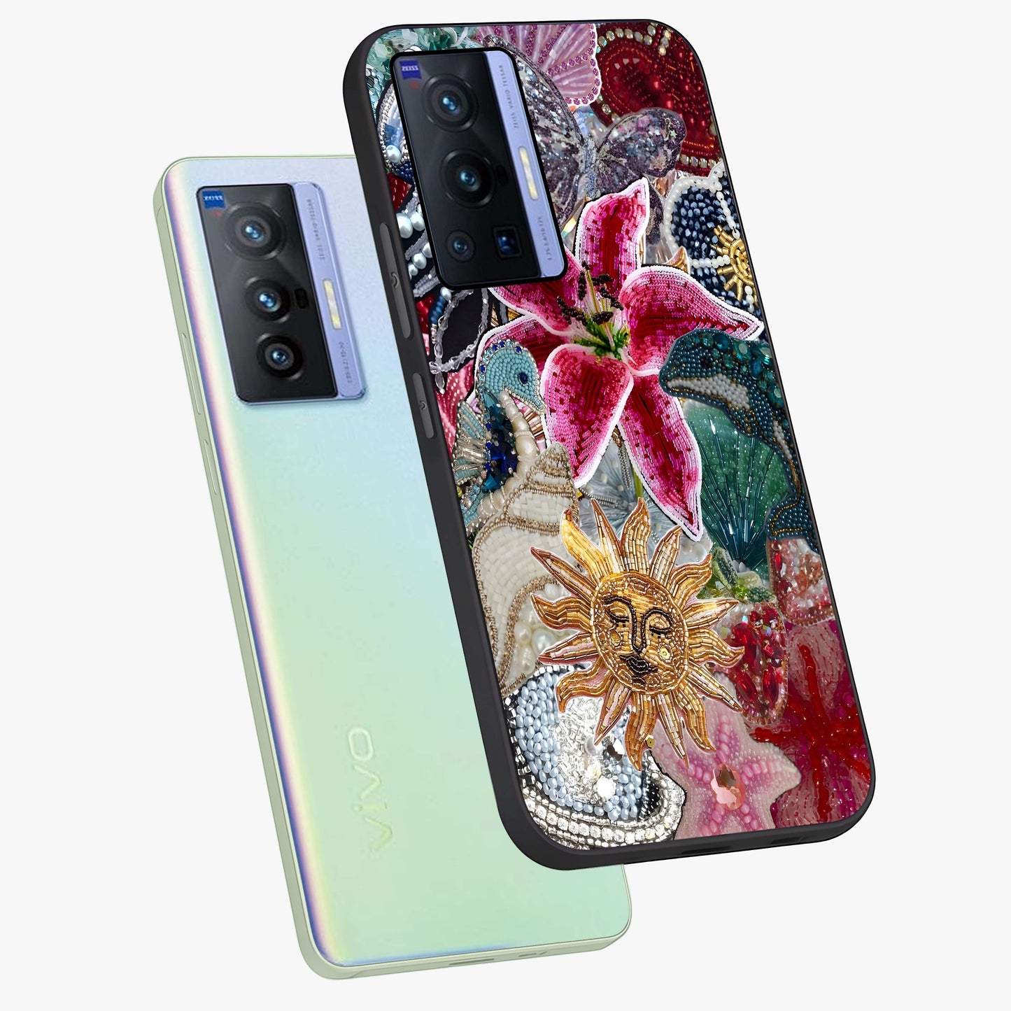 Beaded Garden Fantasy Glass Case displayed in angled mockup highlighting fantasy inspired floral bead pattern.