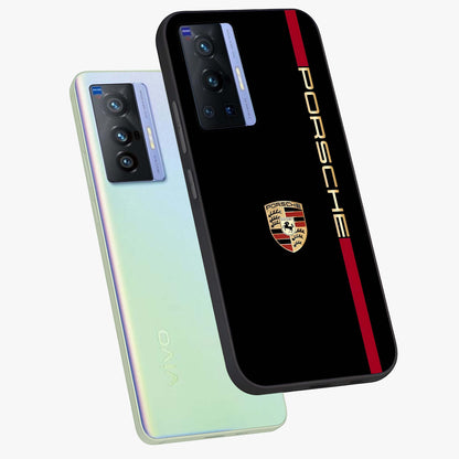Black Minimal Porsche Glass Case displayed in angled mockup highlighting modern minimal car illustration and clean aesthetic design.