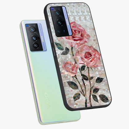 Blush Mosaic Bloom Glass Case displayed in angled mockup highlighting artistic mosaic flower pattern with aesthetic design.