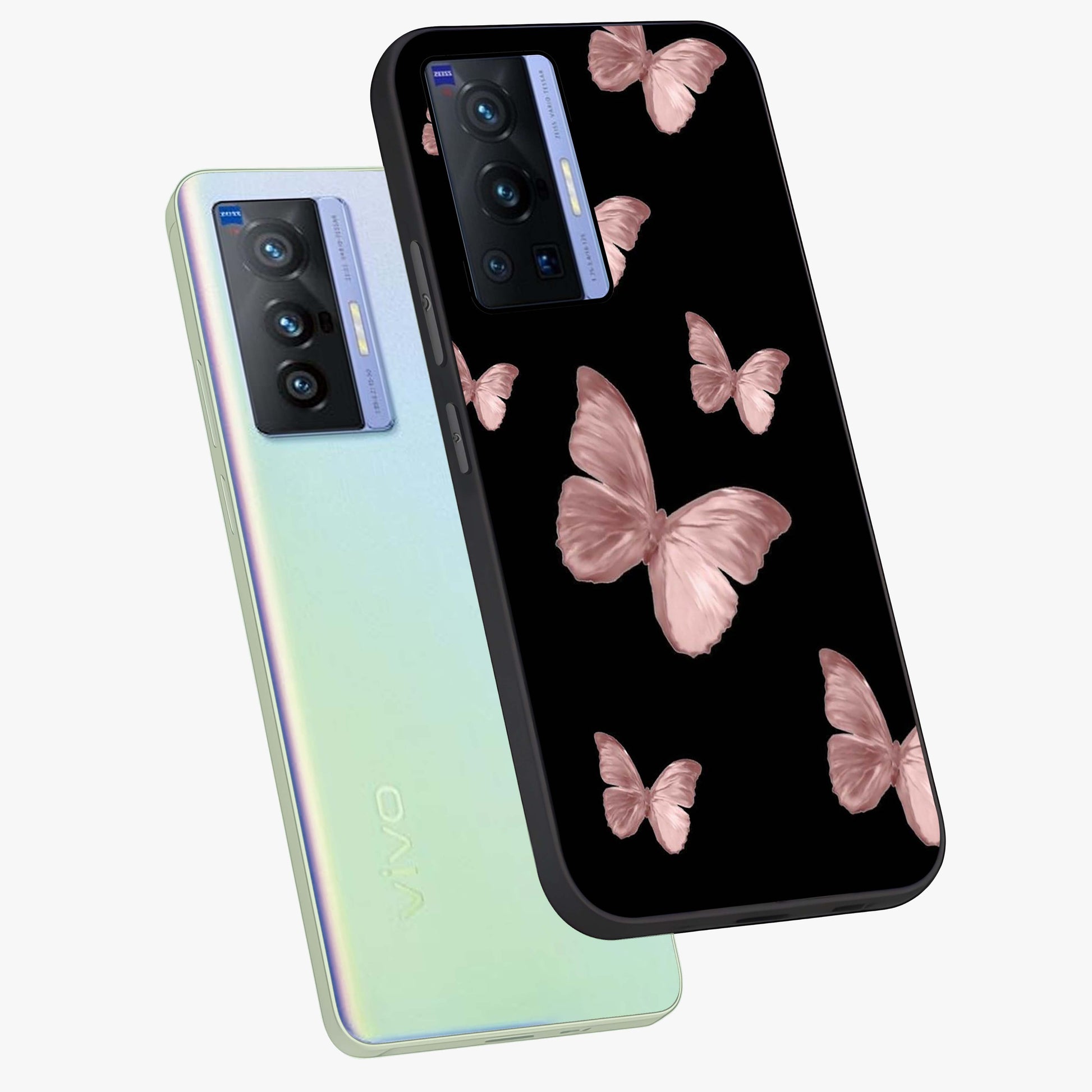 Butterfly Pattern Glass Case displayed in angled mockup highlighting delicate butterfly design and aesthetic pattern style.