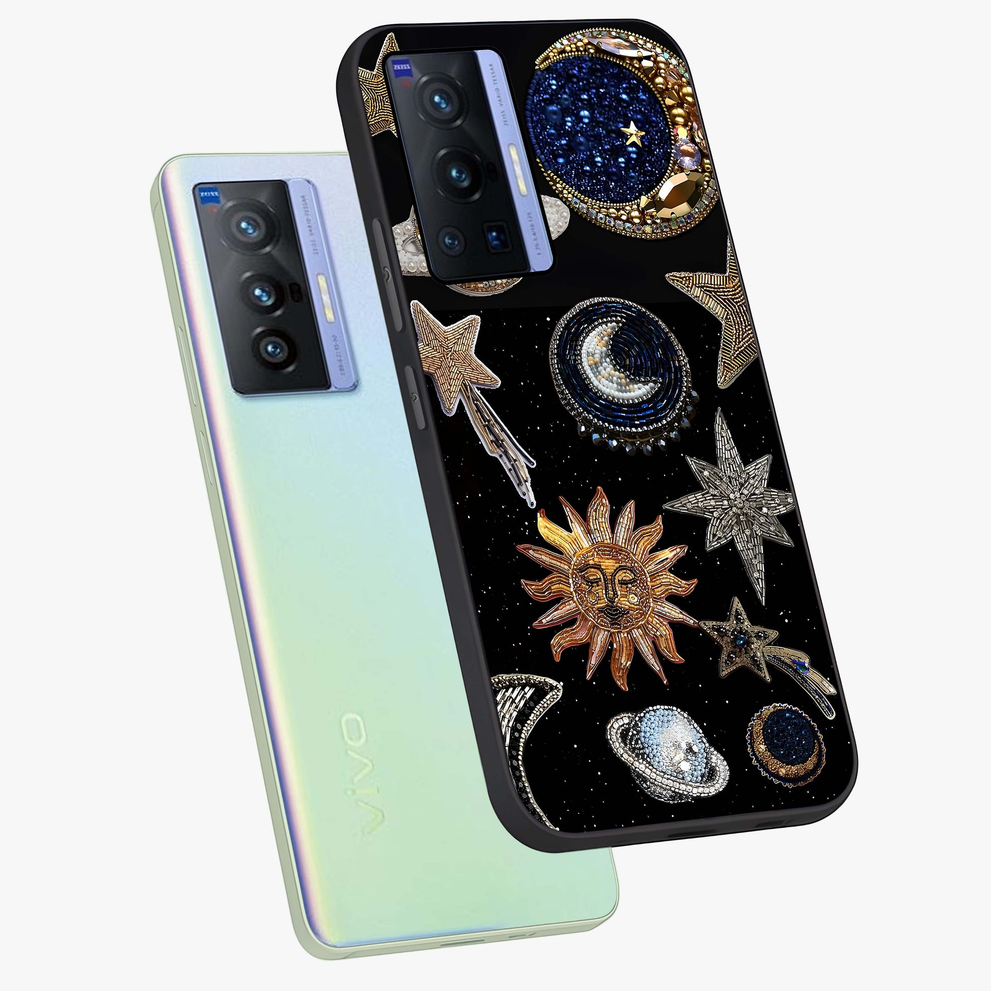 Celestial Gem Constellations Glass Case displayed in angled mockup highlighting gemstone inspired constellation design.