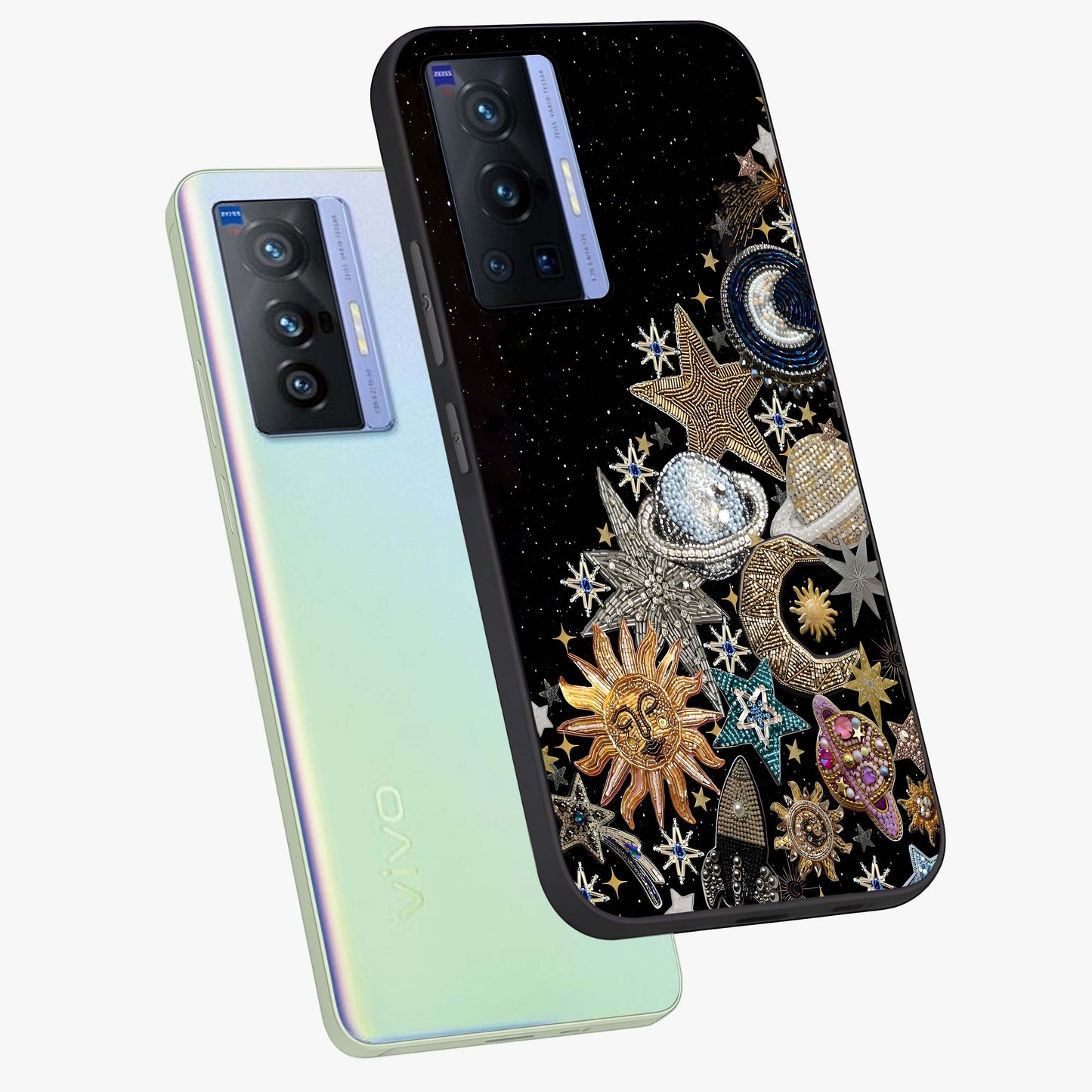 Cosmic Sparkle Dreams Glass Case displayed in angled mockup highlighting dreamy star sparkle design with celestial aesthetic.