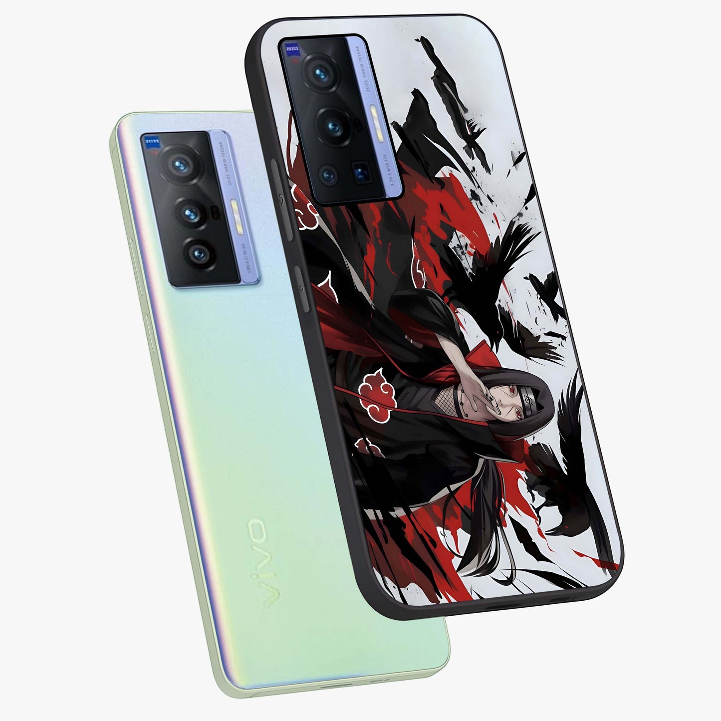 Crimson Crow Illusion Glass Case displayed in angled mockup highlighting mysterious crow graphic with dark aesthetic style.