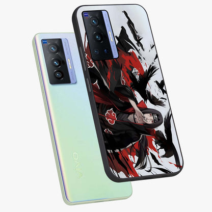 Crimson Crow Illusion Glass Case displayed in angled mockup highlighting mysterious crow graphic with dark aesthetic style.