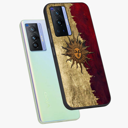 Crimson Sun Majesty Glass Case displayed in angled mockup highlighting majestic crimson sun design with bold aesthetic style.