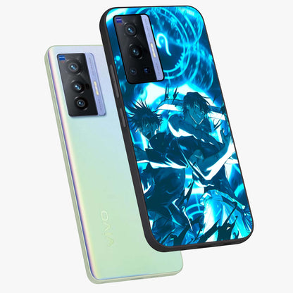 Cursed Energy Clash Glass Case displayed in angled mockup highlighting powerful battle inspired graphic with anime style aesthetic.