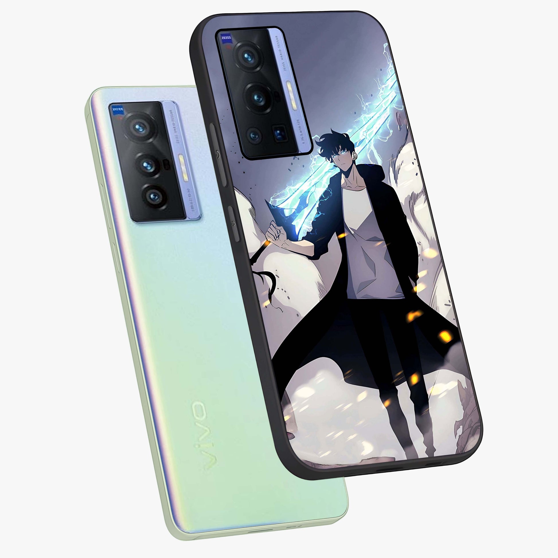 Dark Lightning Anime Warrior Glass Case displayed in angled mockup highlighting powerful lightning themed anime illustration.