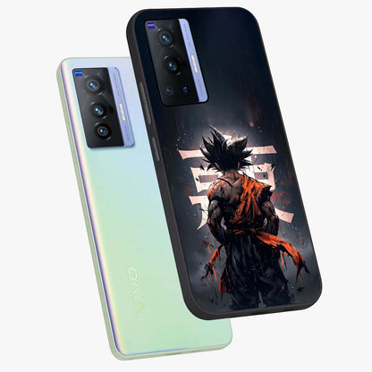 Dark Warrior In Rain Glass Case displayed in angled mockup highlighting dramatic warrior illustration with dark rain aesthetic.