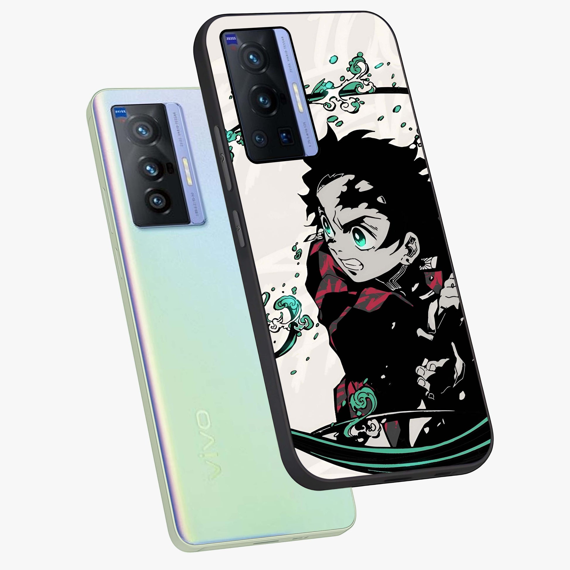 Demon Slayer Glass Case displayed in angled mockup highlighting dramatic anime character design with action aesthetic.