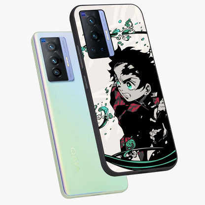 Demon Slayer Glass Case displayed in angled mockup highlighting dramatic anime character design with action aesthetic.
