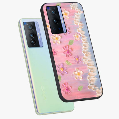 Dreamy Painted Garden Glass Case displayed in angled mockup highlighting colorful garden illustration with dreamy aesthetic style.