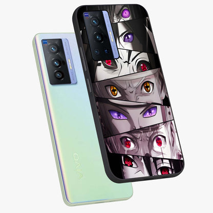 Eyes of Destiny Glass Case displayed in angled mockup highlighting bold eye illustration with mystical aesthetic style.