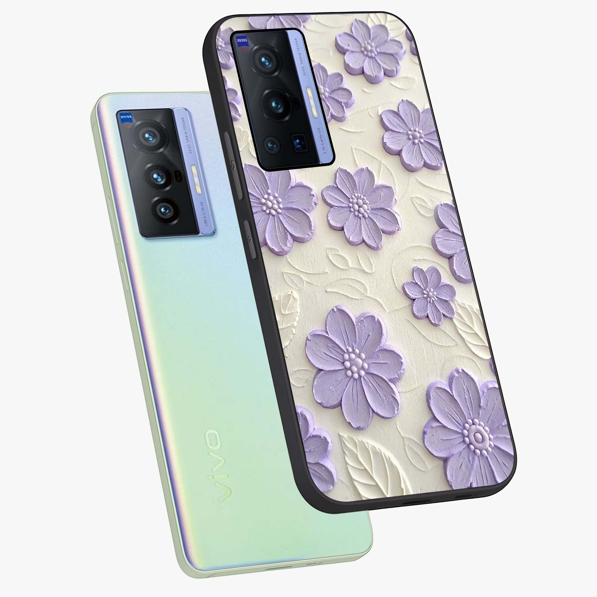 Floral Wall Art With Purple Flowers Glass Case displayed in angled mockup highlighting vibrant purple floral illustration with artistic aesthetic.