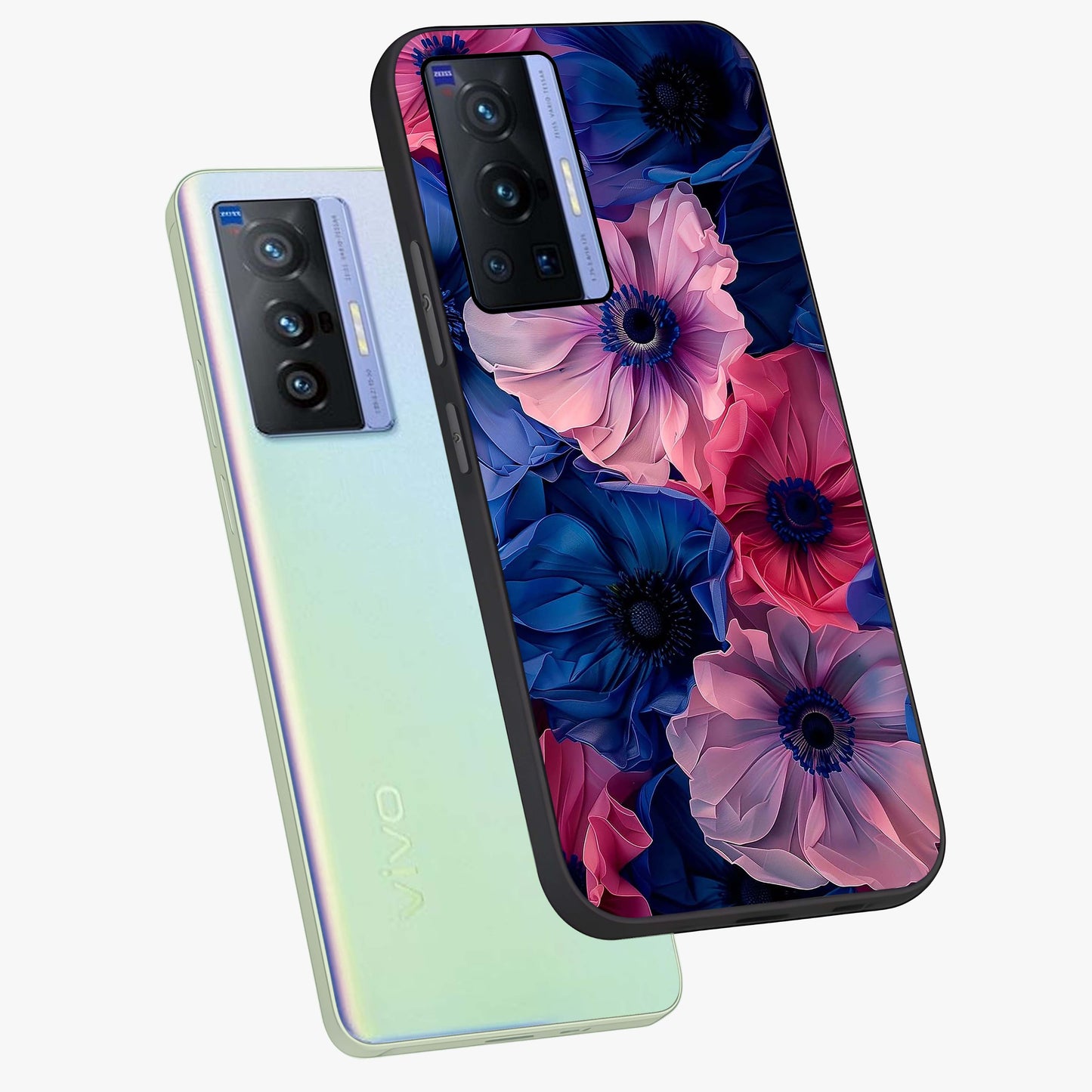 Flower Paper Art Pattern Glass Case displayed in angled mockup highlighting layered paper flower design with artistic aesthetic.