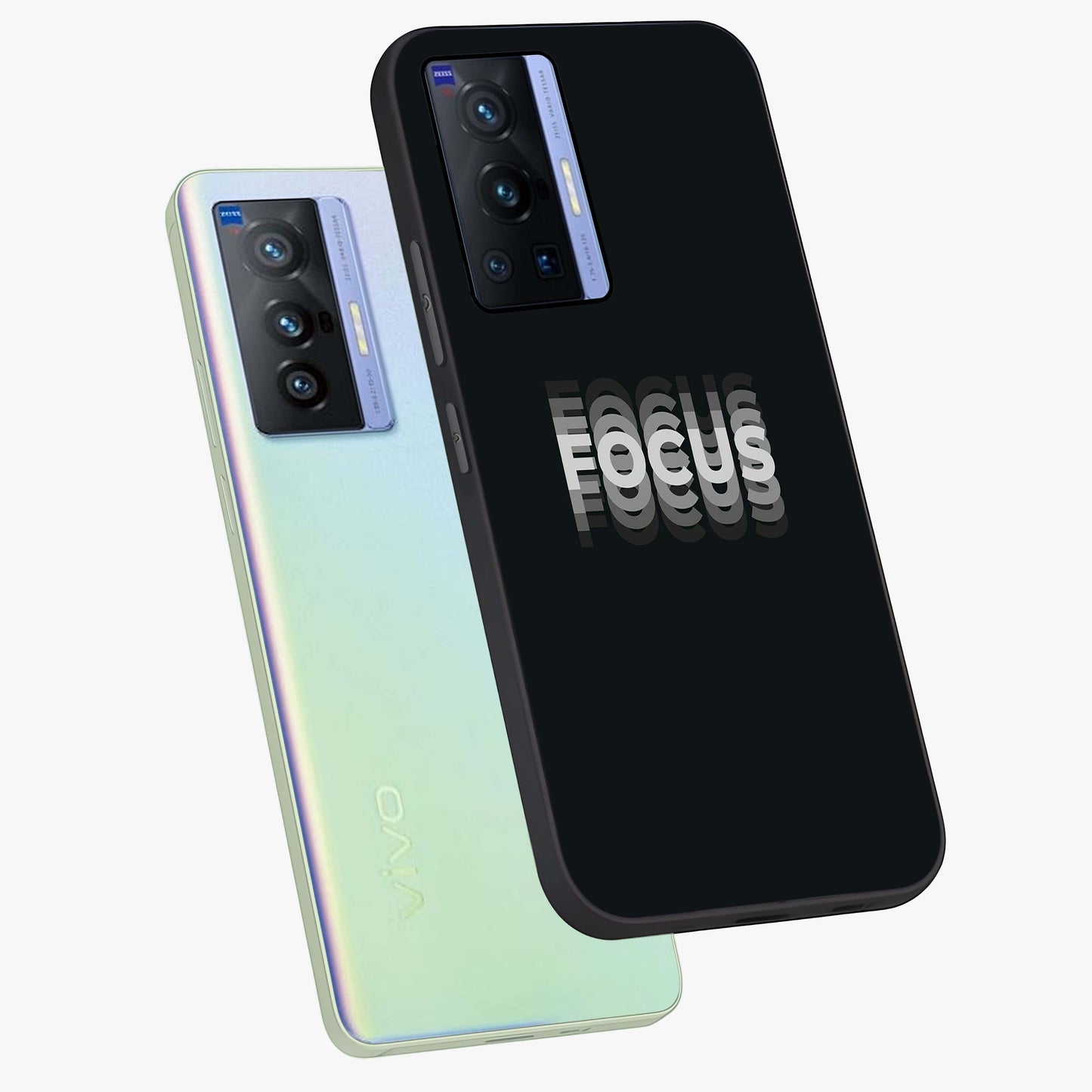 Focus Mode On Glass Case displayed in angled mockup highlighting clean minimal text artwork with modern aesthetic style.