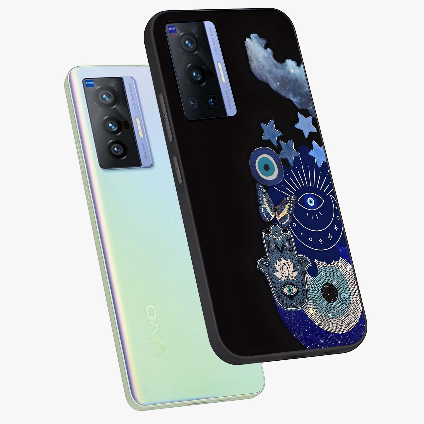 Galactic Charm Cluster Glass Case displayed in angled mockup highlighting luminous galaxy inspired design with dreamy aesthetic.