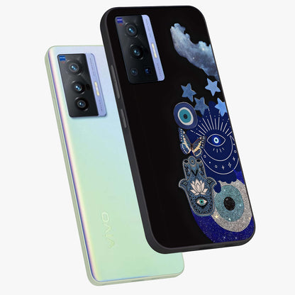 Galactic Charm Cluster Glass Case displayed in angled mockup highlighting luminous galaxy inspired design with dreamy aesthetic.