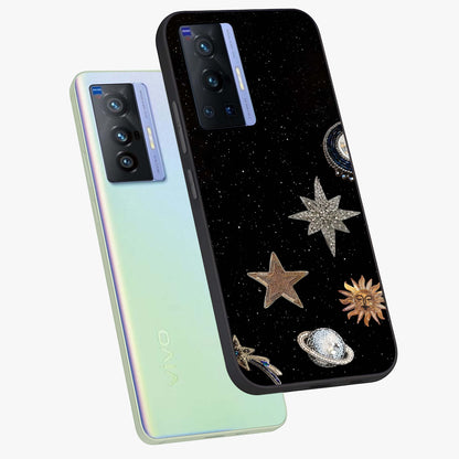 Galactic Charm Glow Glass Case displayed in angled mockup highlighting luminous galaxy inspired design with dreamy aesthetic.