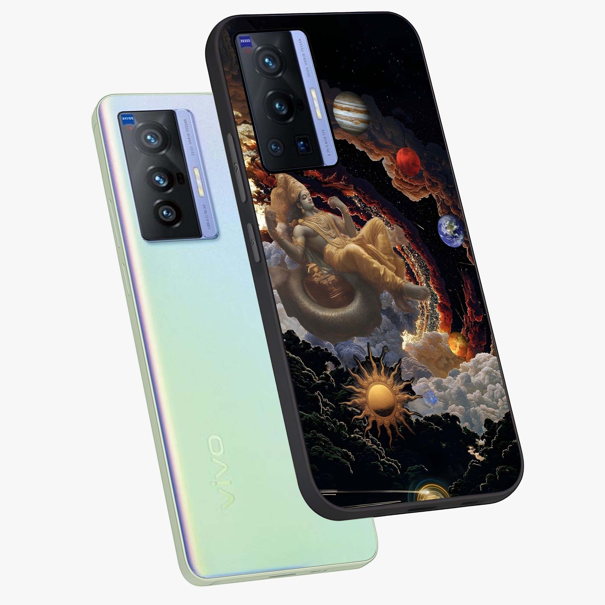 Galactic Divine God Glass Case displayed in angled mockup highlighting powerful celestial deity illustration with galactic aesthetic.
