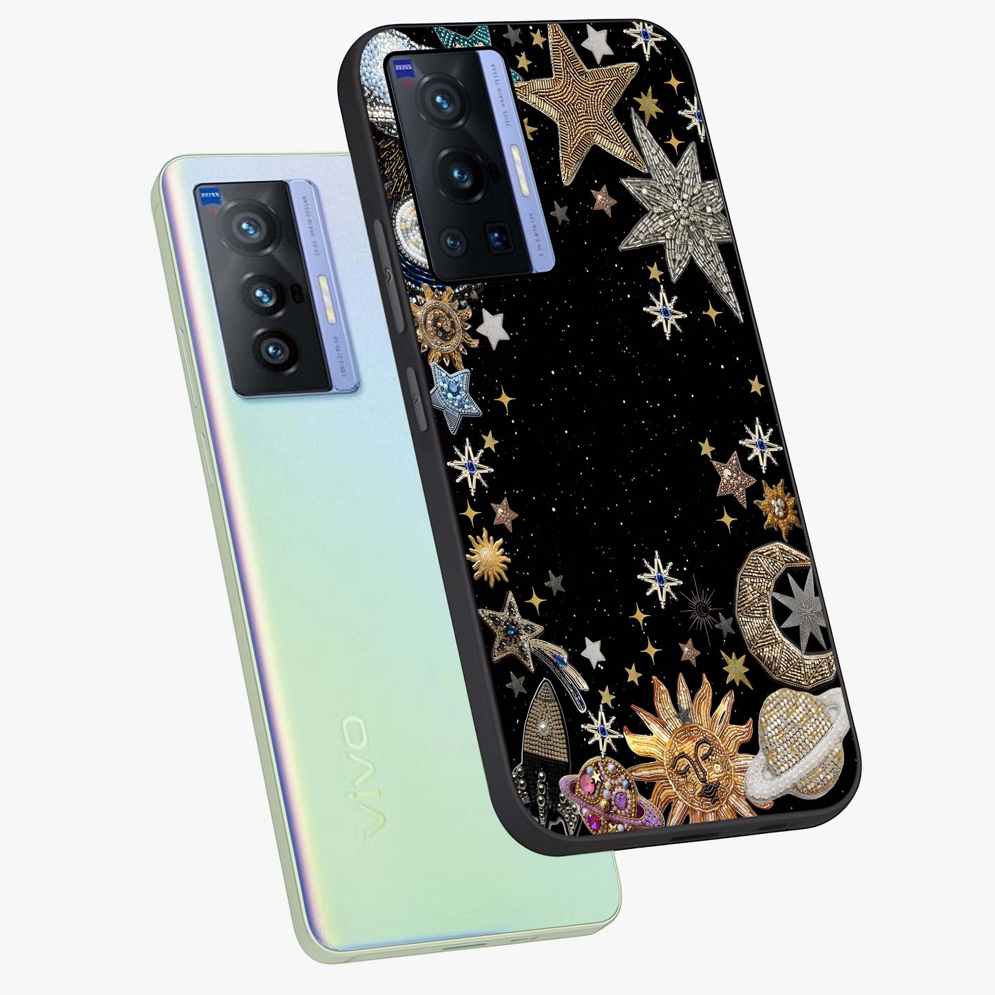 Galactic Jewel Stars Glass Case displayed in angled mockup highlighting shining celestial star design with cosmic aesthetic style.