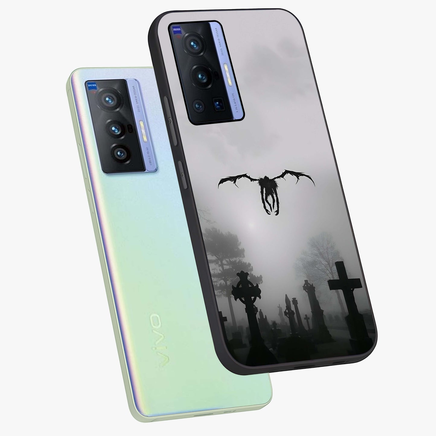 Graveyard Shadow Descent Glass Case displayed in angled mockup highlighting eerie shadow illustration with gothic aesthetic.