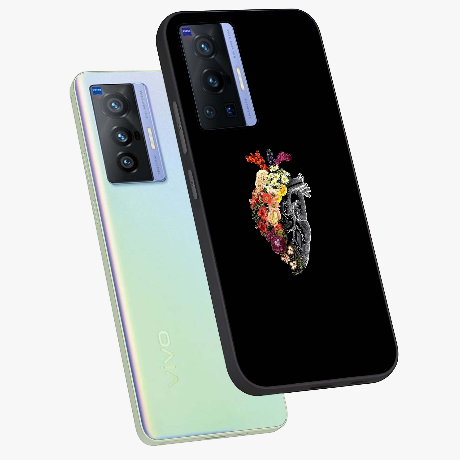 Heart With Flowers Glass Case displayed in angled mockup highlighting romantic flower design with soft aesthetic style.