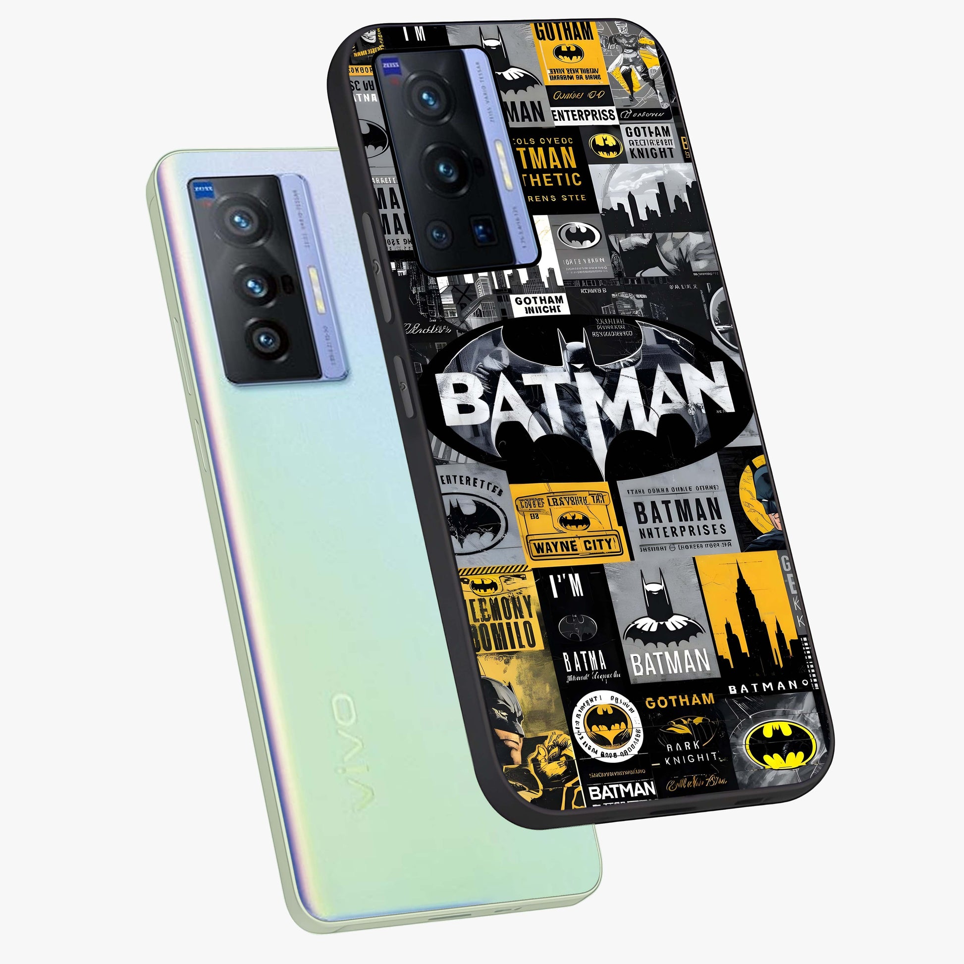 Knight Gotham Rise Glass Case displayed in angled mockup highlighting powerful knight silhouette design with dramatic aesthetic.
