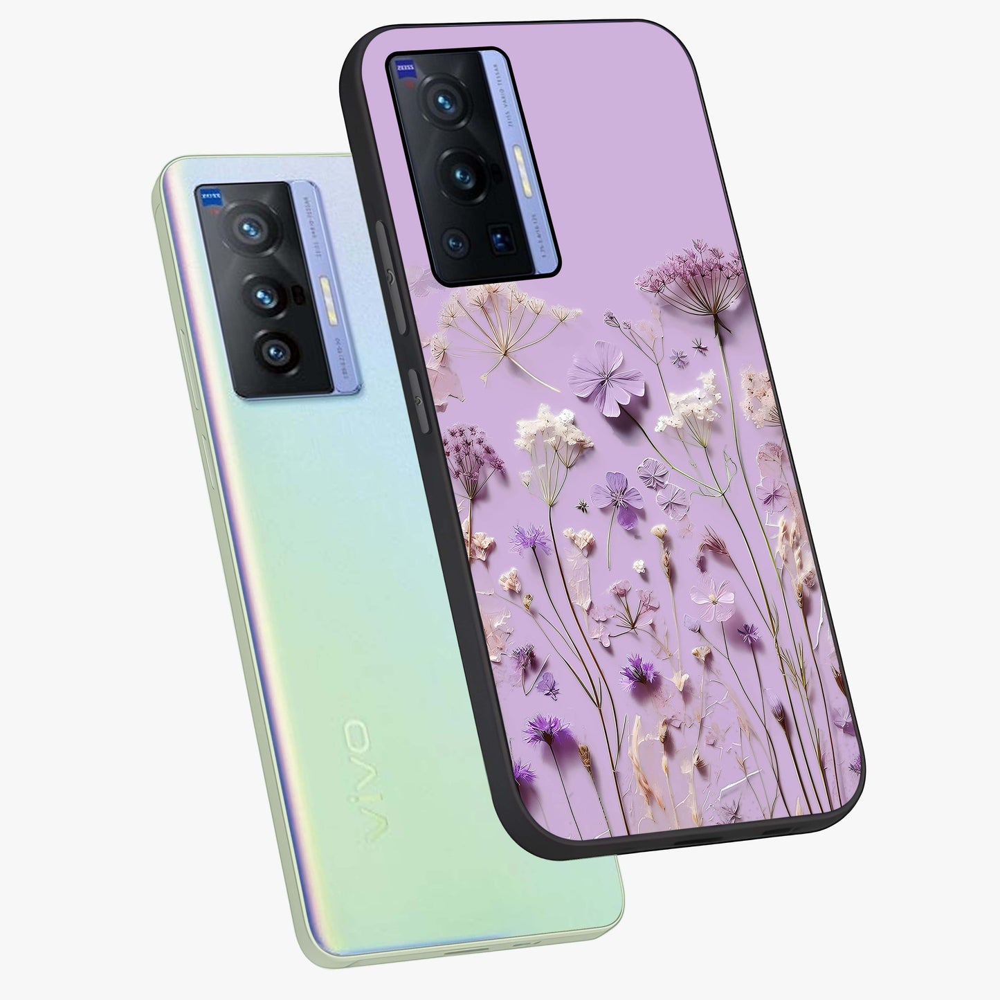 Lavender Blossom Dream Glass Case displayed in angled mockup highlighting dreamy lavender flower design with calming aesthetic style.