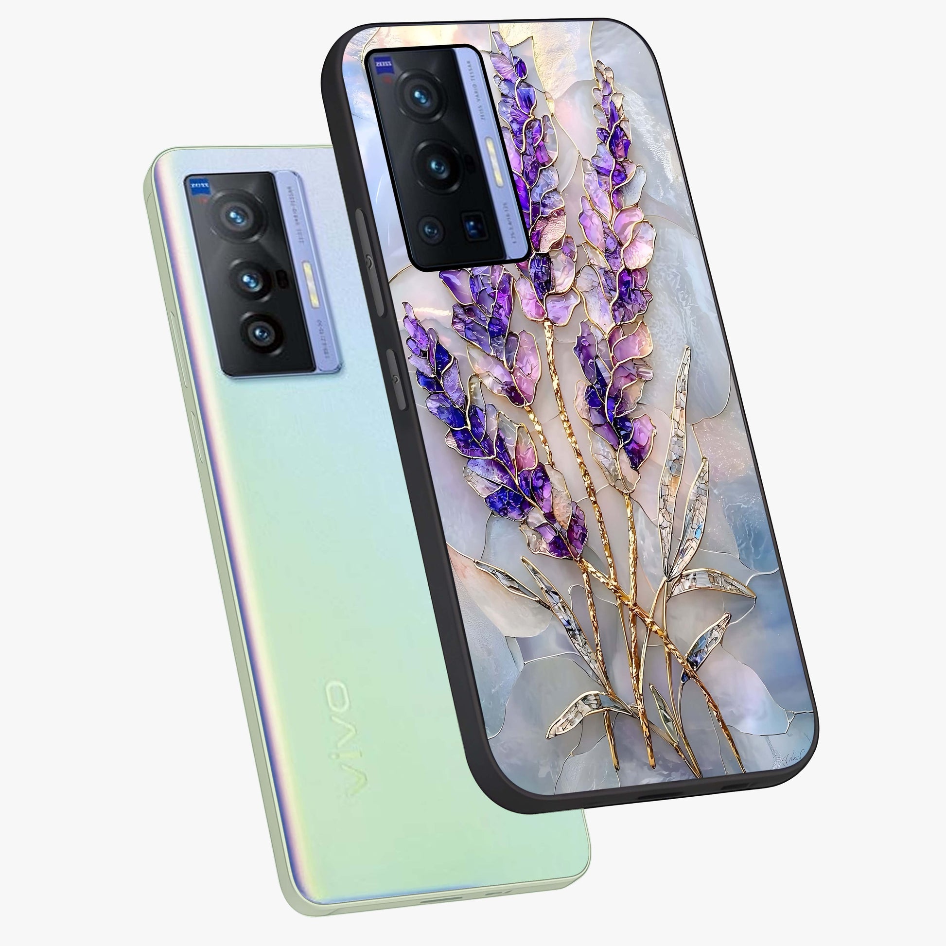 Lavender Dream Glow Glass Case displayed in angled mockup highlighting dreamy purple glow design with soft artistic style.