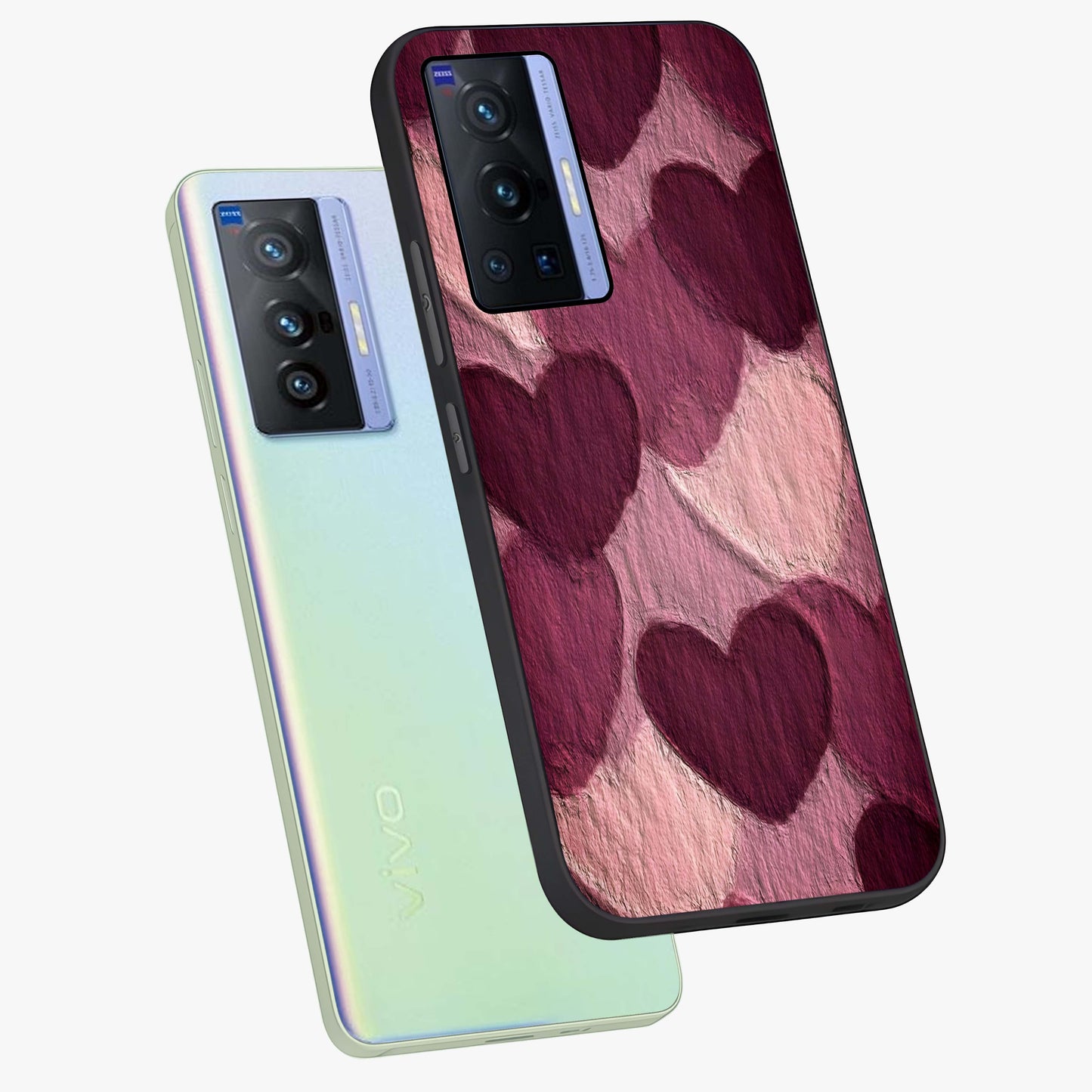 Layered Paper Hearts Glass Case displayed in angled mockup highlighting creative paper craft heart design with romantic aesthetic.