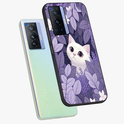 Lilac Hide Peek Cat Glass Case displayed in angled mockup highlighting playful feline illustration with lilac aesthetic design.