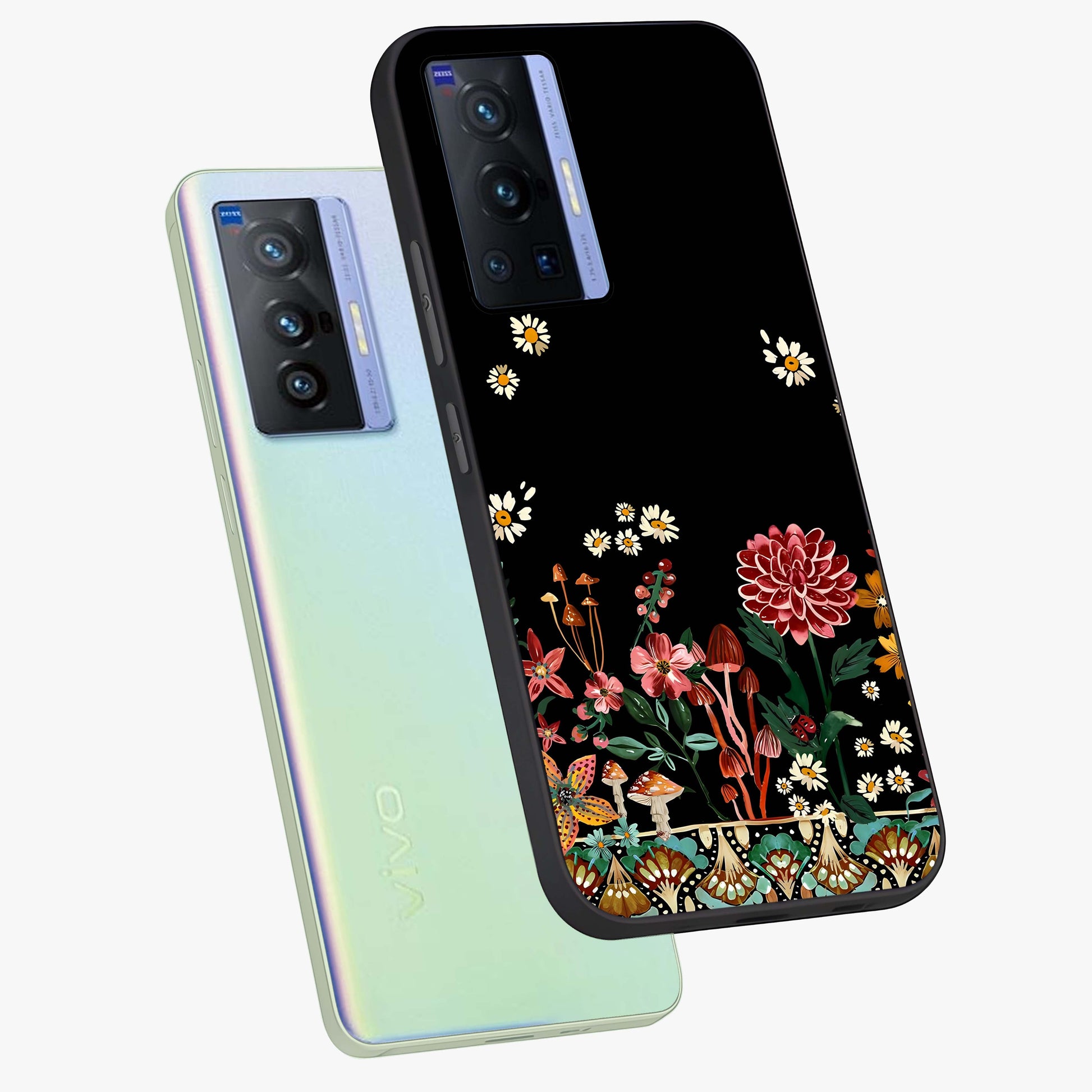 Midnight Bloom Pattern Glass Case displayed in angled mockup highlighting elegant flower design with midnight aesthetic style.