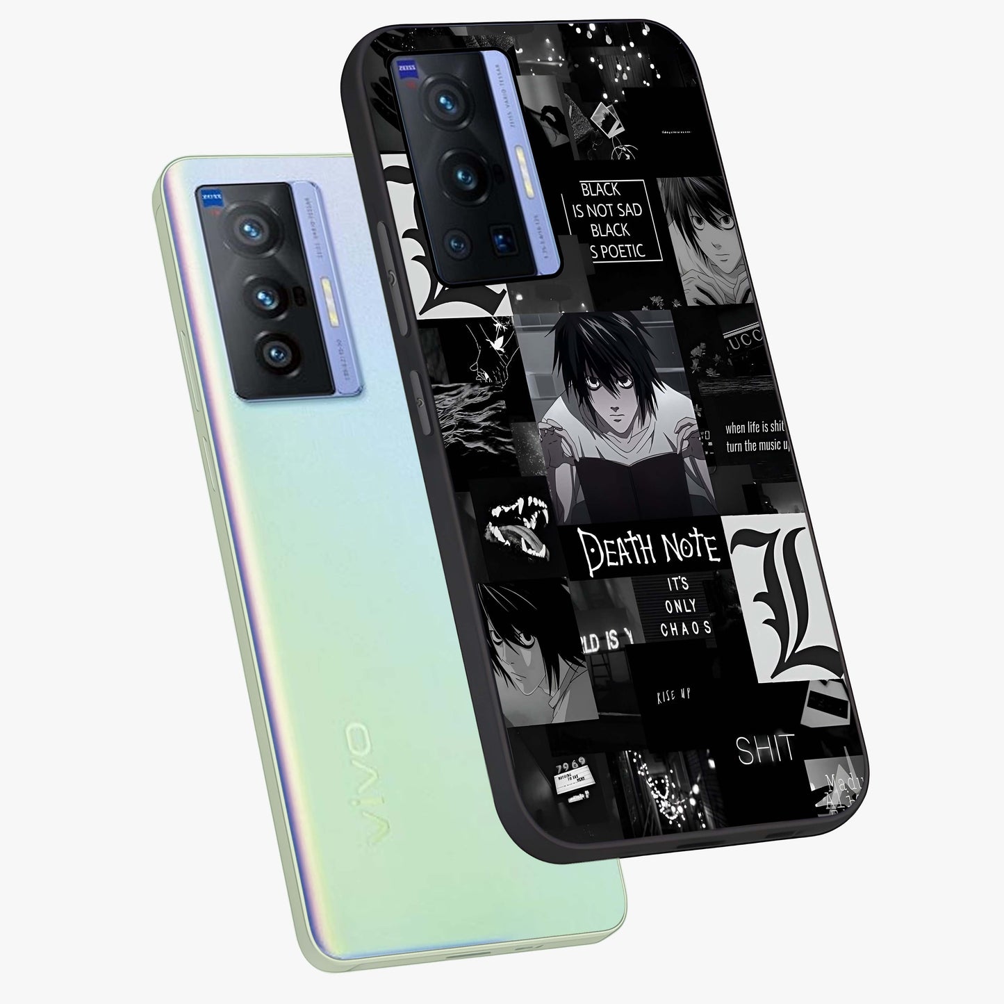 Midnight Chaos Mind Glass Case displayed in angled mockup highlighting chaotic artistic design with dramatic midnight aesthetic.