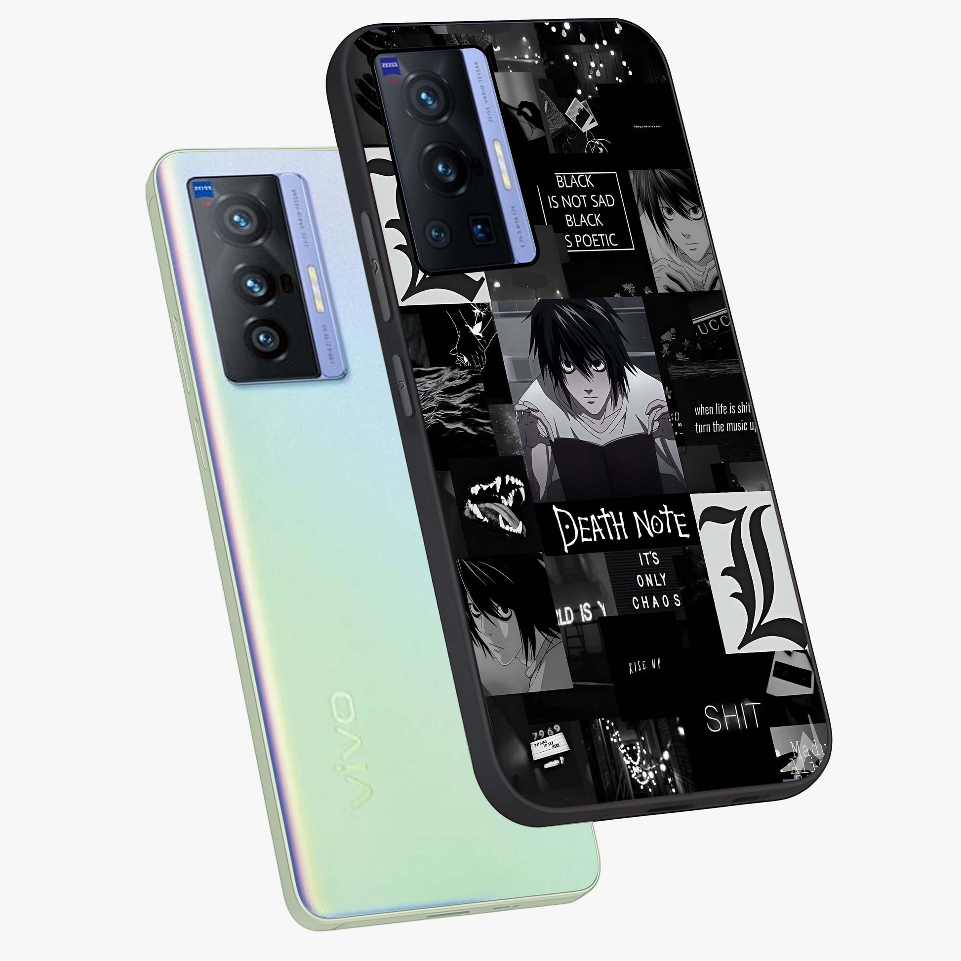 Midnight Chaos Mind Glass Case displayed in angled mockup highlighting chaotic artistic design with dramatic midnight aesthetic.