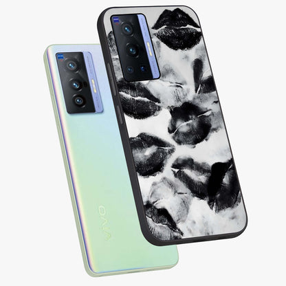 Midnight Kiss Marks Glass Case displayed in angled mockup highlighting playful romantic design with bold midnight aesthetic.