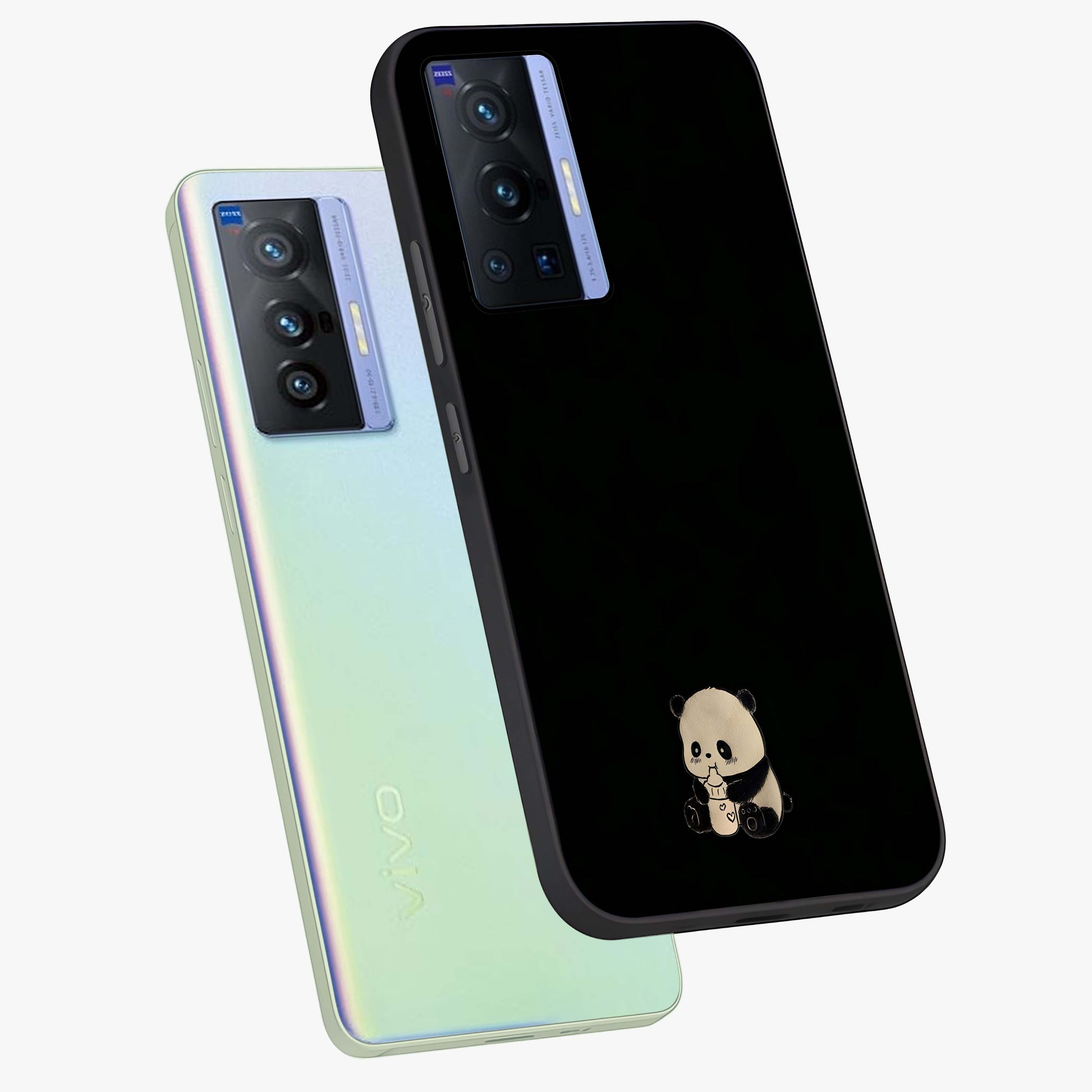 Midnight Panda Love Glass Case displayed in angled mockup highlighting adorable panda illustration with midnight aesthetic.