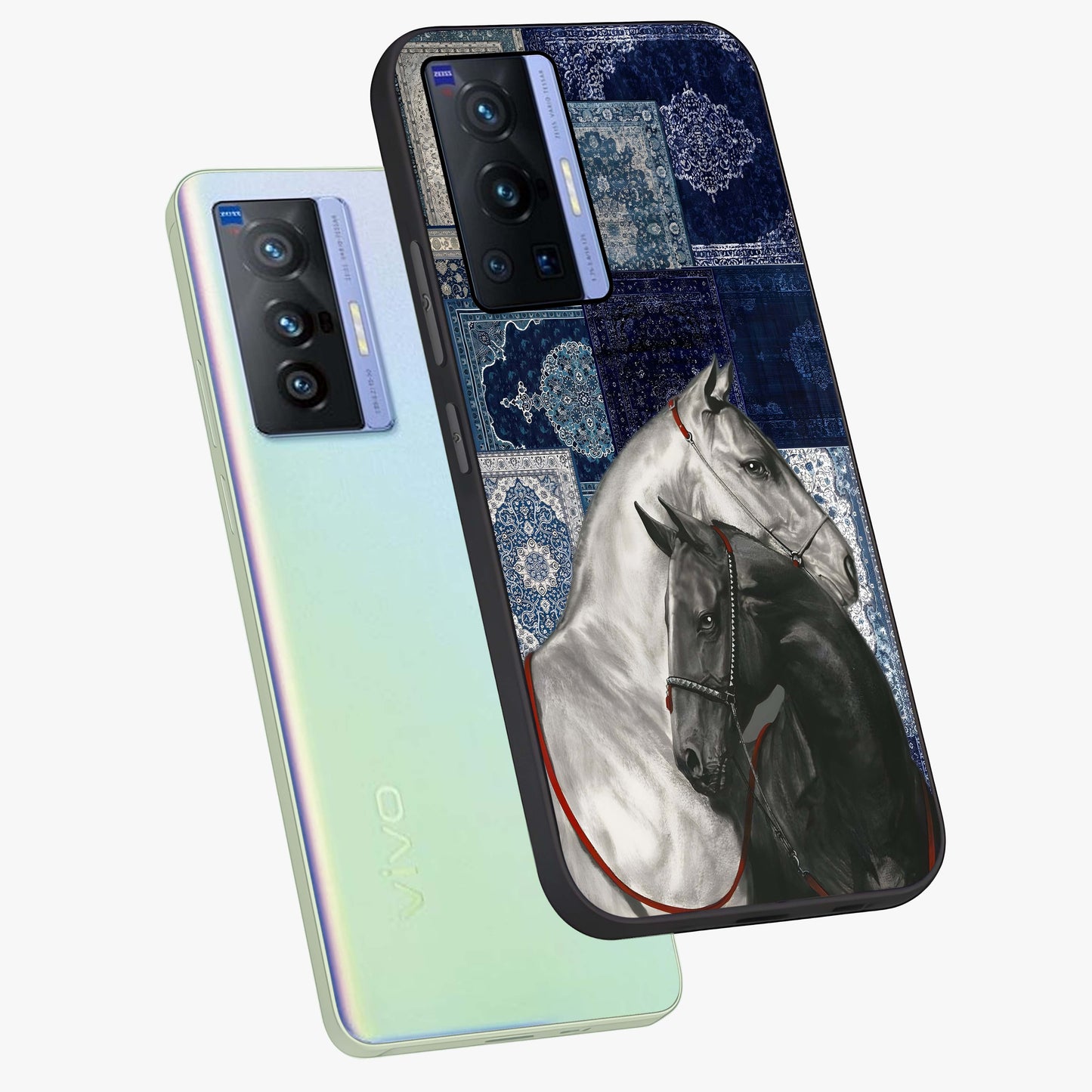Midnight Stallion Blues Glass Case displayed in angled mockup highlighting powerful stallion illustration with deep midnight tones.