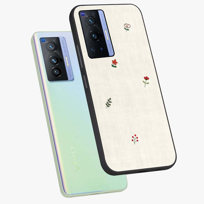 Minimal Petal Whispers Glass Case displayed in angled mockup highlighting delicate petal design with clean minimal aesthetic.