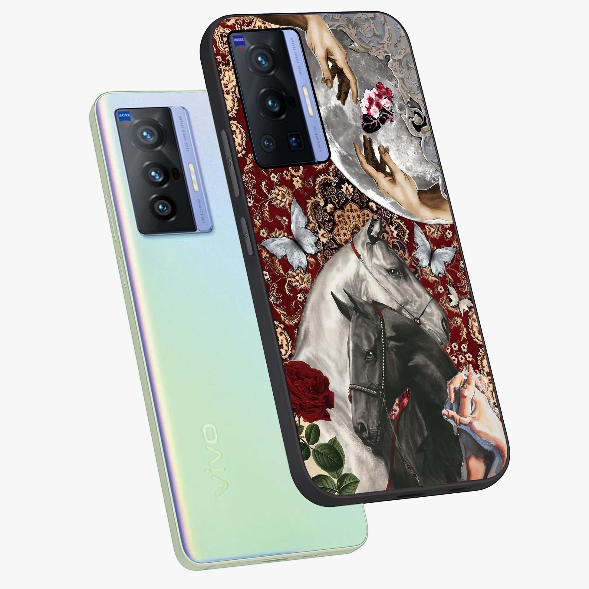 Moonlit Royal Stallion Glass Case displayed in angled mockup highlighting powerful stallion illustration with royal night aesthetic.