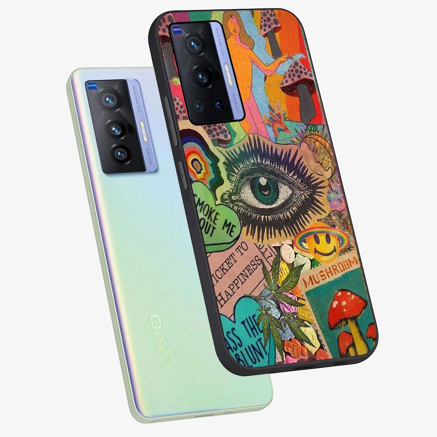 Mystic Eye Wonderland Glass Case displayed in angled mockup highlighting magical eye illustration with dreamy aesthetic.