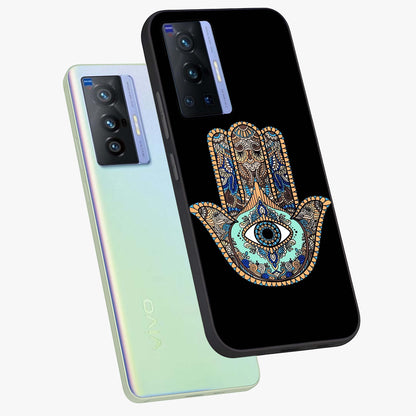 Mystic Hamsa Eye Glass Case displayed in angled mockup highlighting spiritual hamsa symbol with mystical aesthetic style.