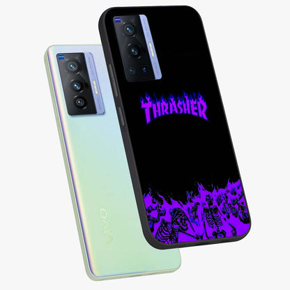 Neon Flame Riot Glass Case displayed in angled mockup highlighting glowing flame design with vibrant neon aesthetic.