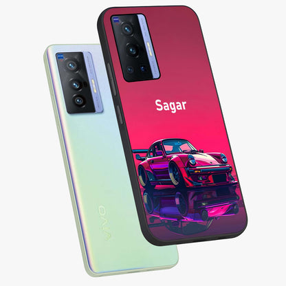 Neon Pink Porsche Glass Case displayed in angled mockup highlighting sleek neon pink car design with racing aesthetic.